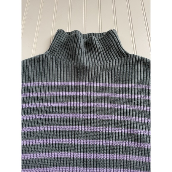 Ann Taylor Womens L Teal Purple Striped Pullover Turtleneck Sweater - Picture 3 of 8